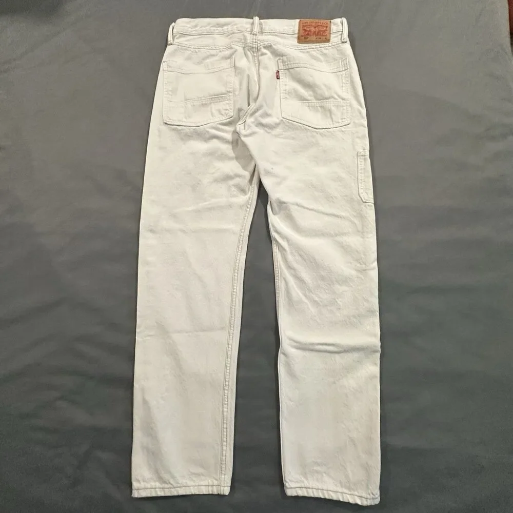 Levis Jeans Mens 34x32 Altered 502 Carpenter Double Knee Work Pants White Denim